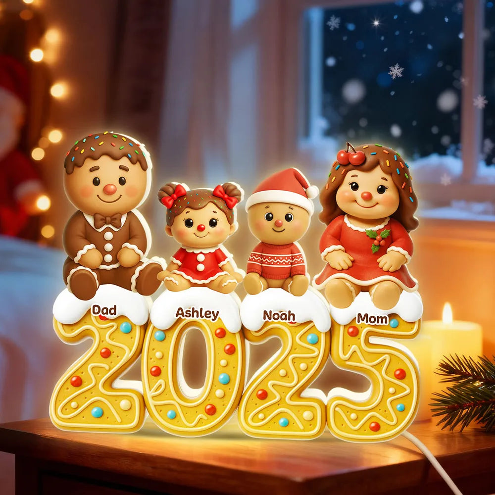 Gingerbread Family 2025 - Personalized Acrylic Light Box - Christmas Gift For Family, Festival Home Decor