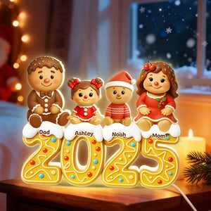 Gingerbread Family 2025 - Personalized Acrylic Light Box - Christmas Gift For Family, Festival Home Decor