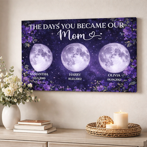 Purple Flowers Custom Birth Moon Phase - Personalized Canvas - Mother's Day Gift For Mom, Grandma
