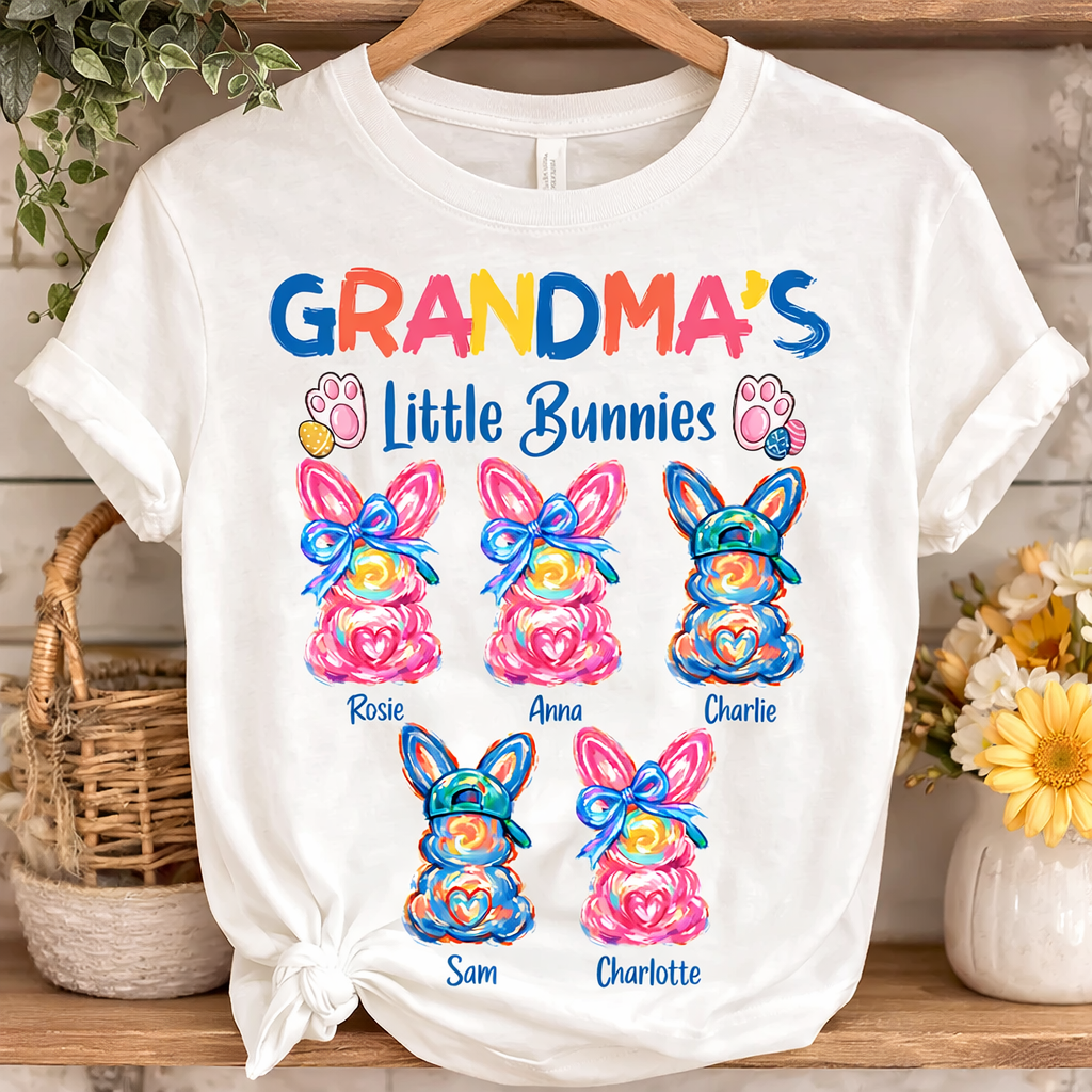 Grandma's Little Colorful Bunnies - Personalized Shirt - Easter Shirt for Mom, Grandma
