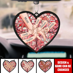 Kids Holding Mom Hand Heart Shaped - Personalized Car Ornament - Gift For Mom, Mother's Day, Birthday Gift