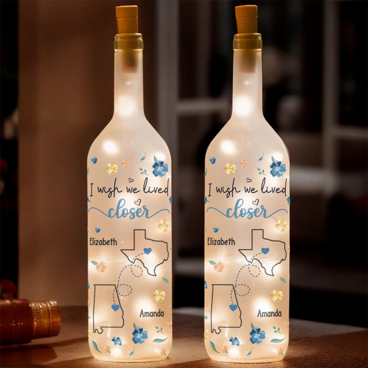 I Wish We Lived Closer - Personalized Bottle Lamp - Gift For Best Friends, BFF, Sisters
