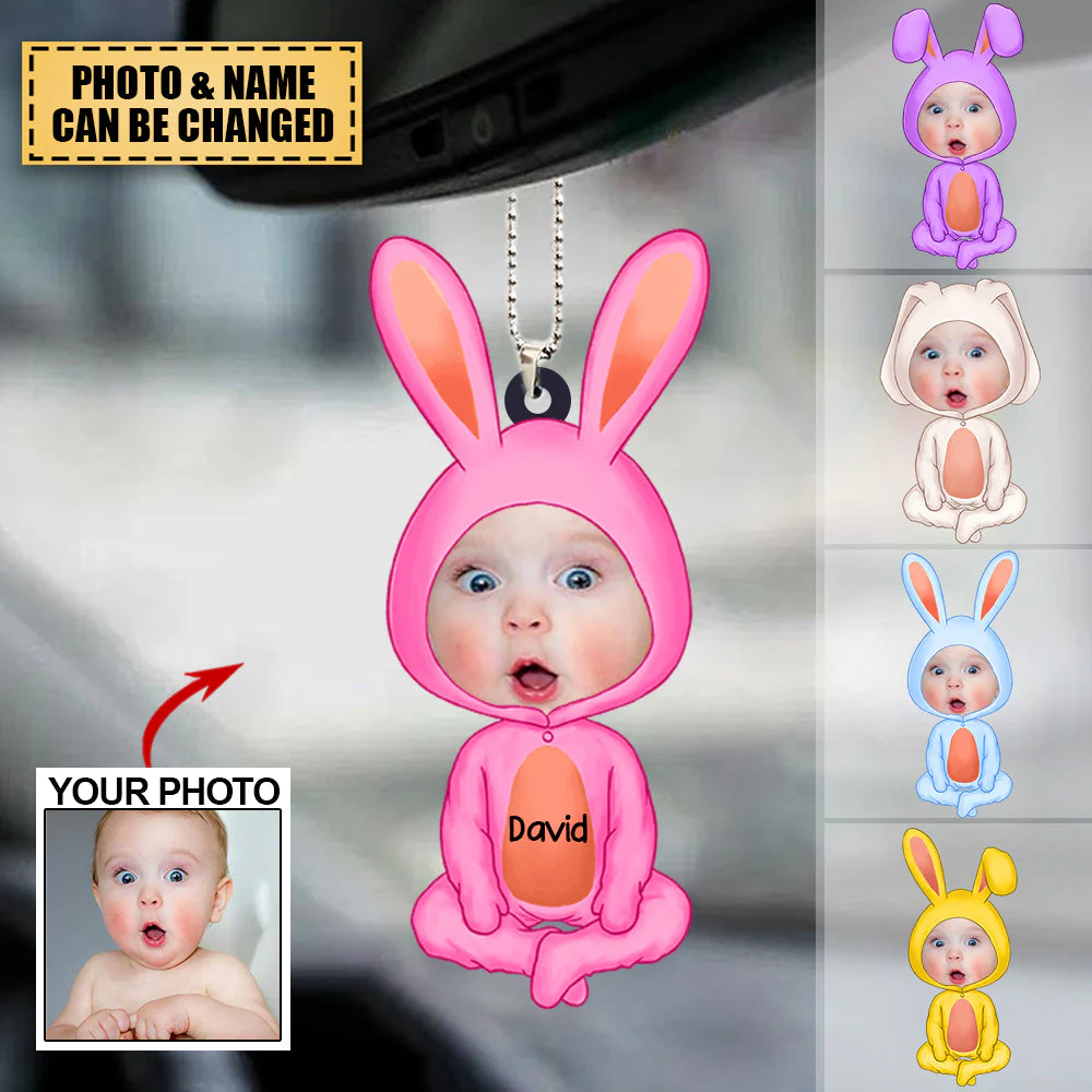Bunny Custom Kid's Face - Personalized Car Ornament - Gift For Mom, Easter Day, Mother's Day Gift