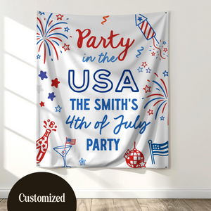 Personalized 4th of July Party Banner, Family BBQ Sign, America 250th Anniversary Photo Backdrop Tapestry, USA Celebration Decor