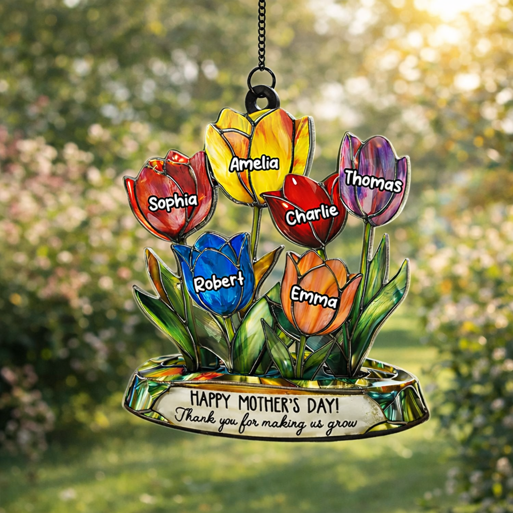 Thank You for Helping Us Grow Tulip Flowers - Personalized Suncatcher - Heartfelt Mother's Day Gift for Grandma, Mom