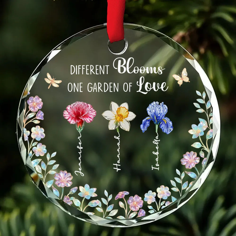 Different Blooms One Garden Of Love - Personalized Crystal Ornament - Christmas Gift For Sisters