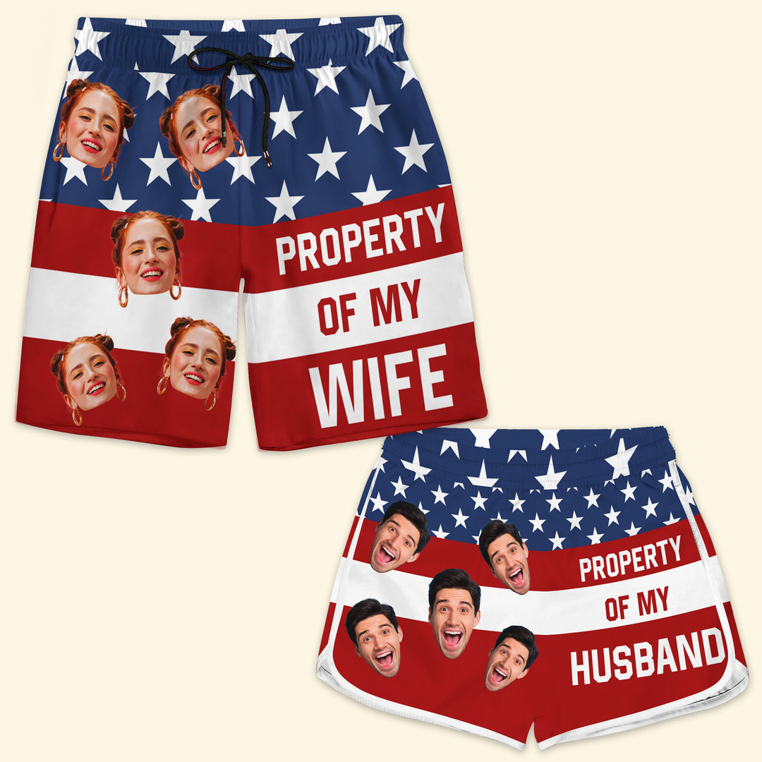 Property Of My Wife 4th Of July - Personalized Custom Couple Beach Shorts - Gift For Couple