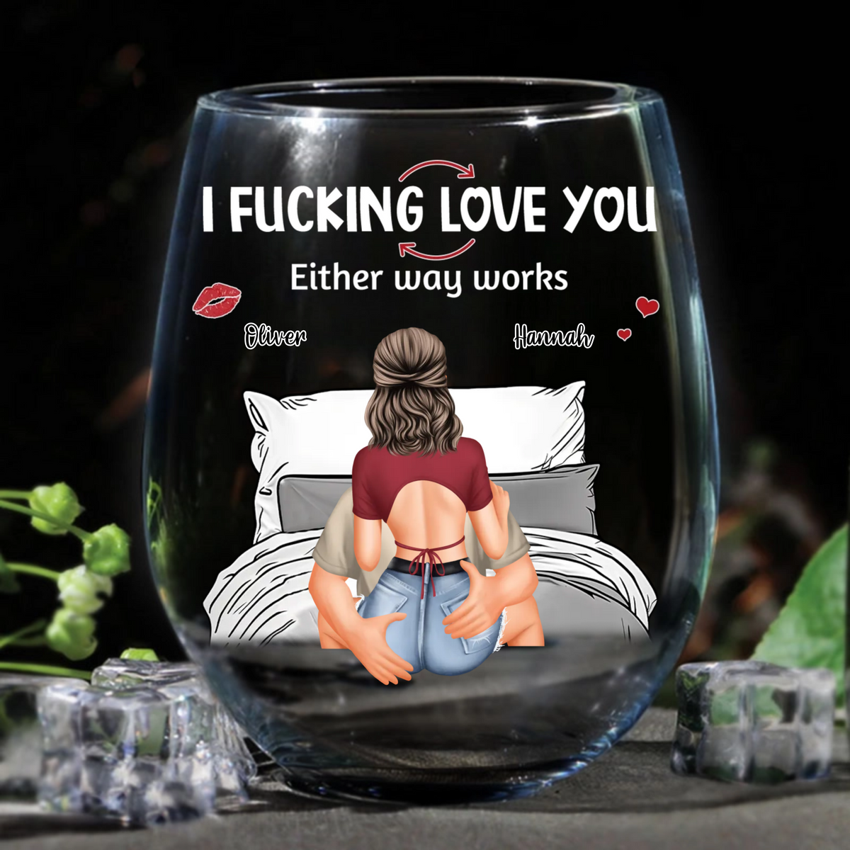 I Love You This Valentine - Personalized Wine Glass - Anniversary Gift, Valentine's Day Gift For Couple