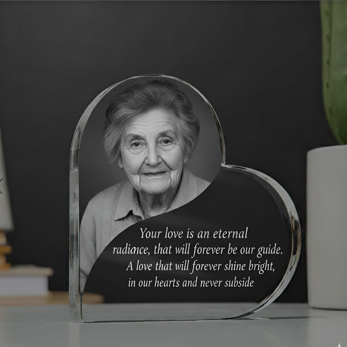 Your Love Is An Eternal Radiance - Personalized Heart Shaped Acrylic Plaque - Memorial Gift