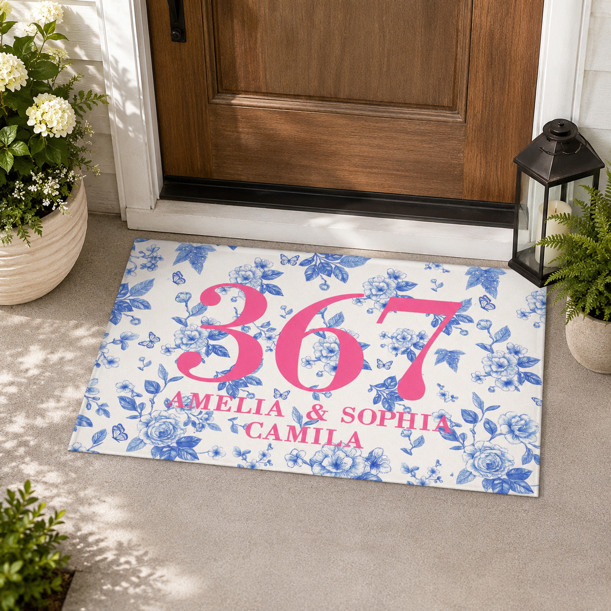 Custom Name Blue Chinoiserie Dorm Doormat, Welcome To our Dorm, Roommate Door Decor, College Apartment Gift, Housewarming Gift, Student Gift