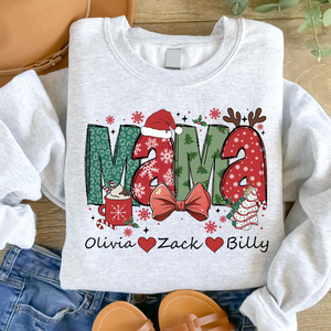 Christmas Mama Sweatshirt, Custom Christmas Mama Sweatshirt, Christmas Mom Gift, Coquette Bow Christmas Mama, Christmas Mama Claus Sweater