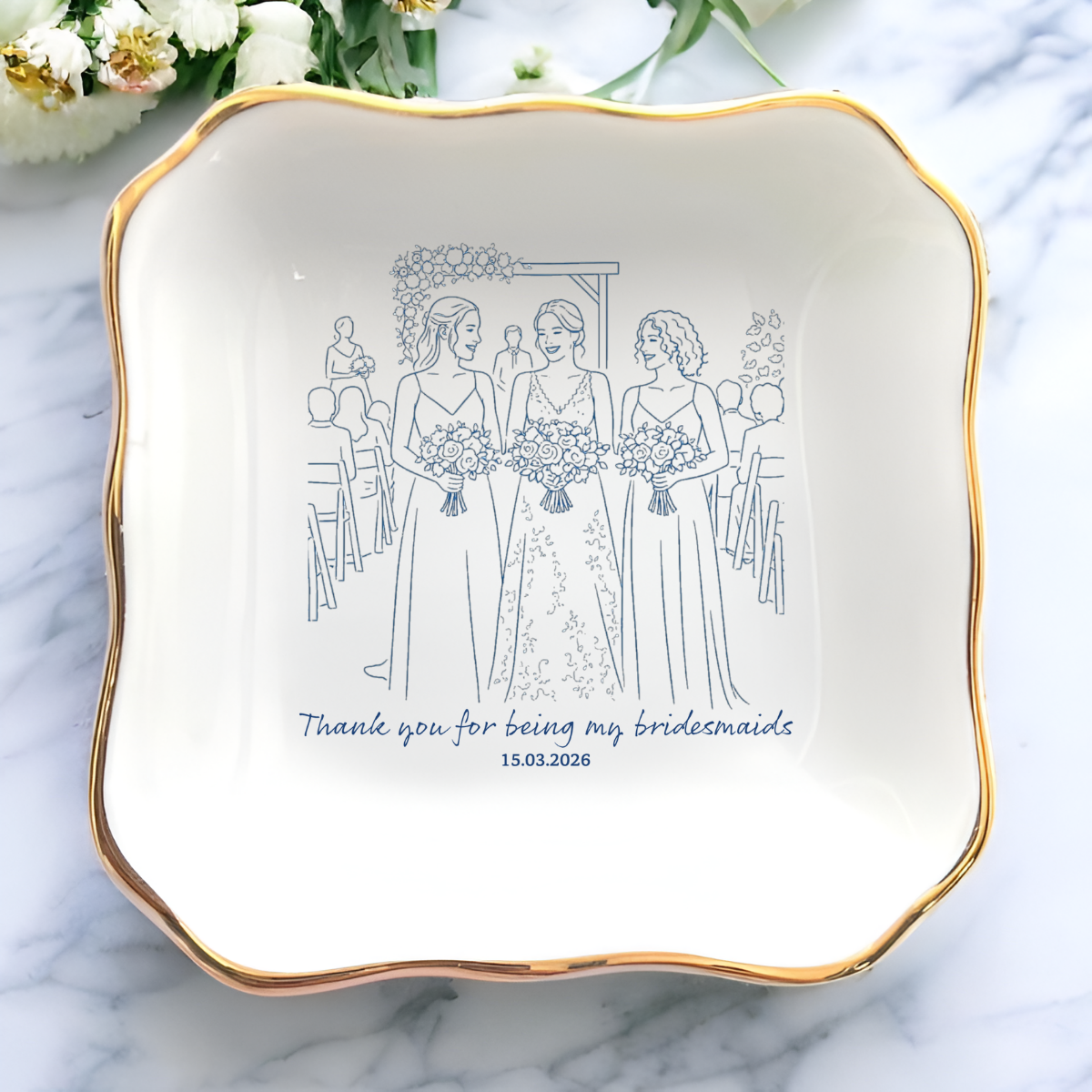 Custom Photo Bridesmaid Jewelry Plate - Personalized Wedding Party Gift - Ceramic Ring Dish for Bridesmaids