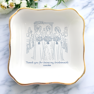 Custom Photo Bridesmaid Jewelry Plate - Personalized Wedding Party Gift - Ceramic Ring Dish for Bridesmaids