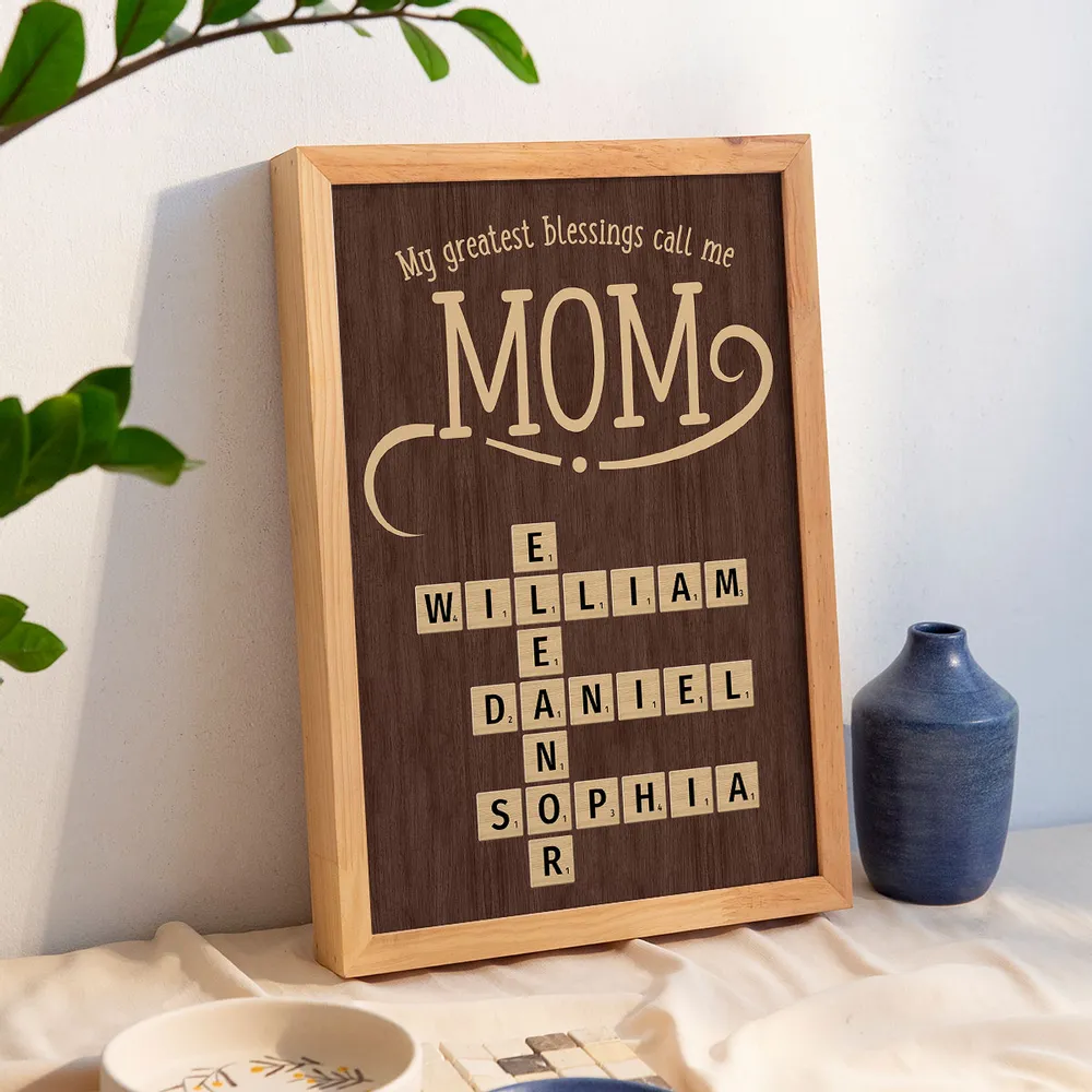 My Greatest Blessings Call Me Mom Crossword - Personalized Canvas - Gift For Mom, Mother's Day Gift, Birthday Gift