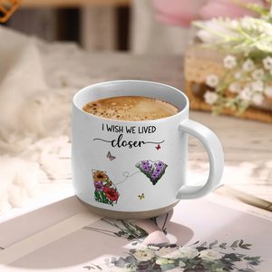 Wish We Lived Closer Wildflower State Map - Personalized Pottery Mug - Gift For Family, Bestie, Long Distance Relationship