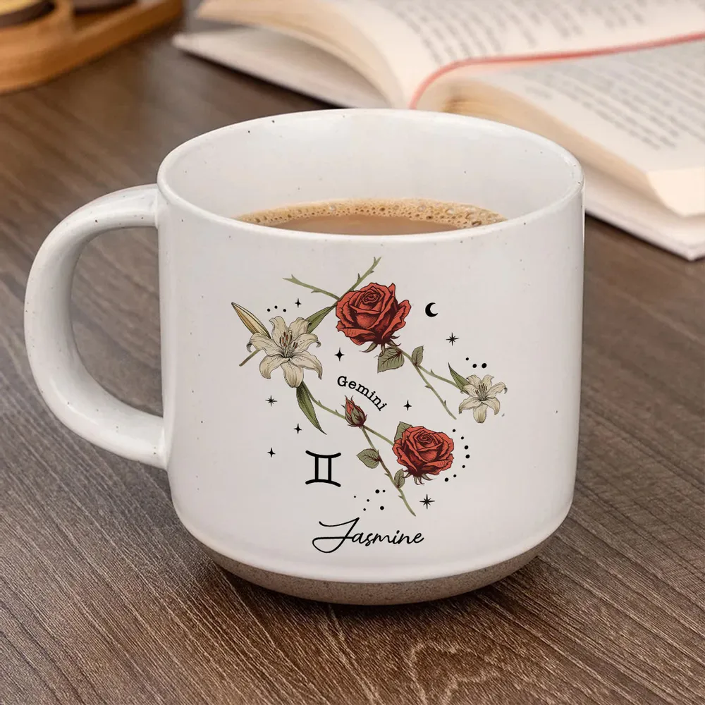 Zodiac Sign Birth Month Flower - Personalized Pottery Mug - Gift For Mother, Daughter, Sister, Family