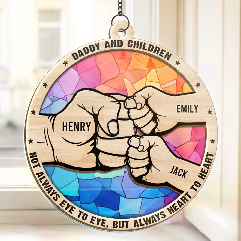 Not Always Eye To Eye, But Always Heart To Heart - Personalized Suncatcher Ornament - Father's Day, Gift For Dad, Grandpa