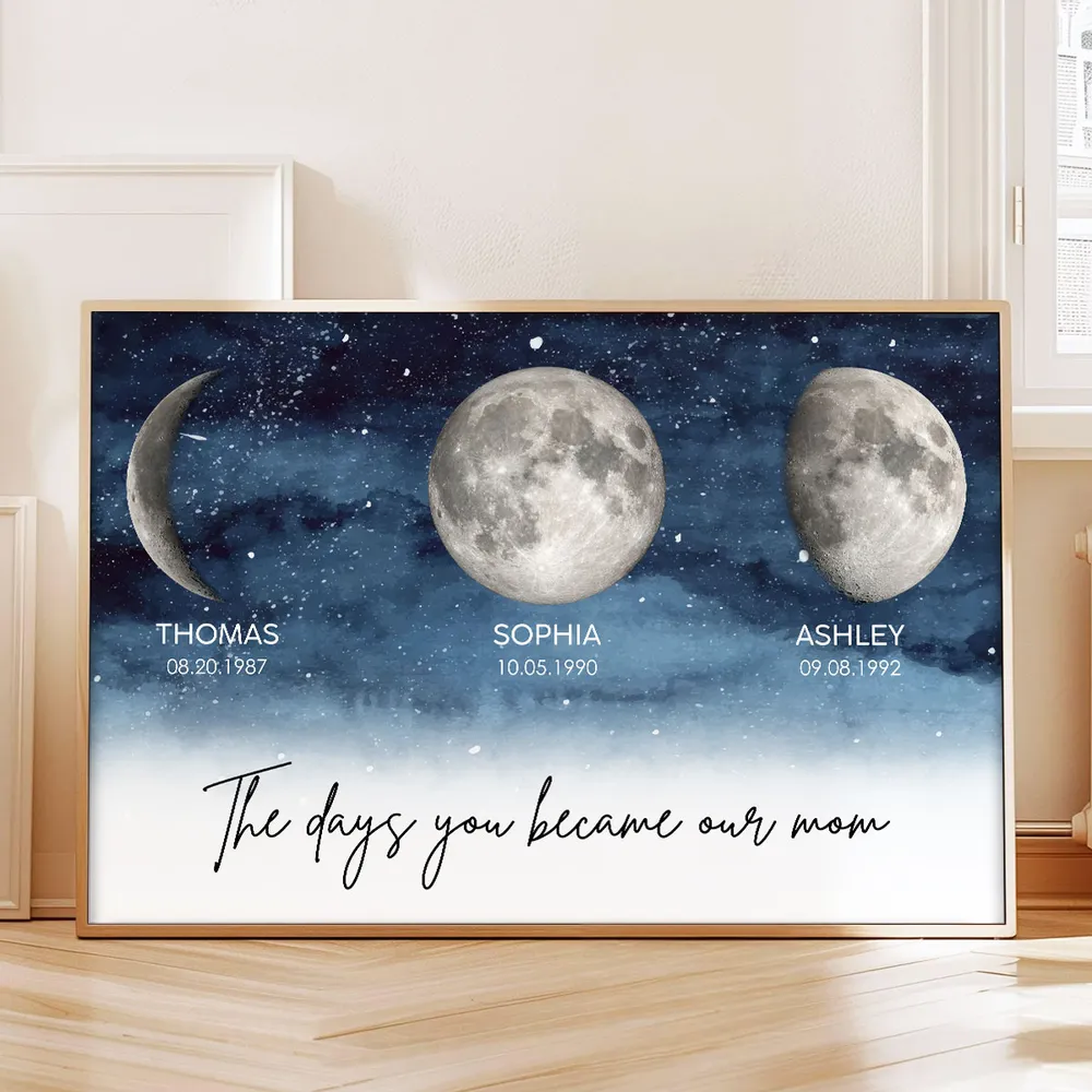 The Day You Became My Mom Custom Moon Phase - Personalized Canvas - Gift For Mom, Mother's Day, Birthday Gift