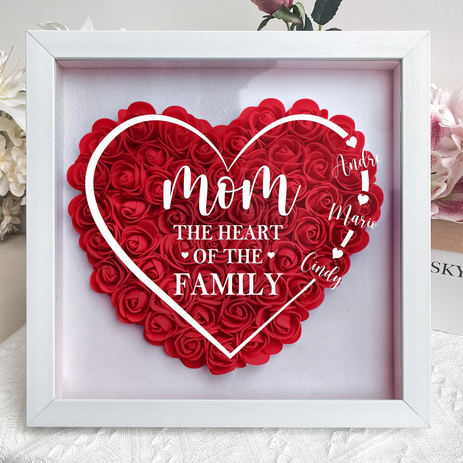 Mom The Heart Of The Family - Custom Flower Frame Box - Gift For Mom, Mother's Day Gift