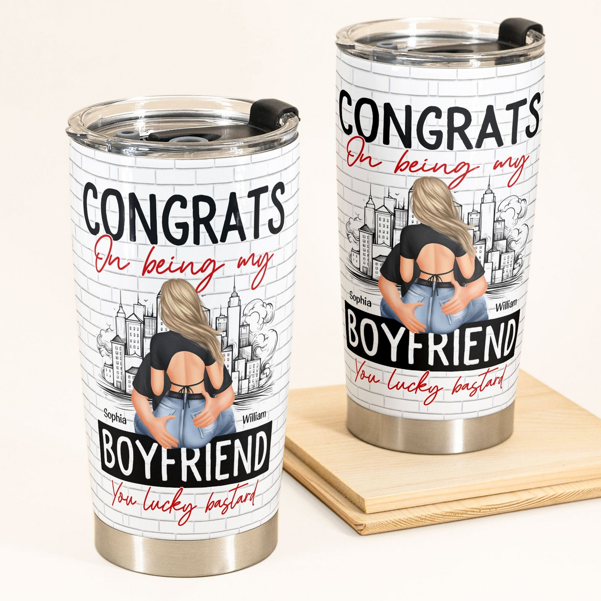 Congrats On Being My Boyfriend Husband - Personalized Tumbler Cup - Anniversary Gifts For Men, Husband, Him, Boyfriend