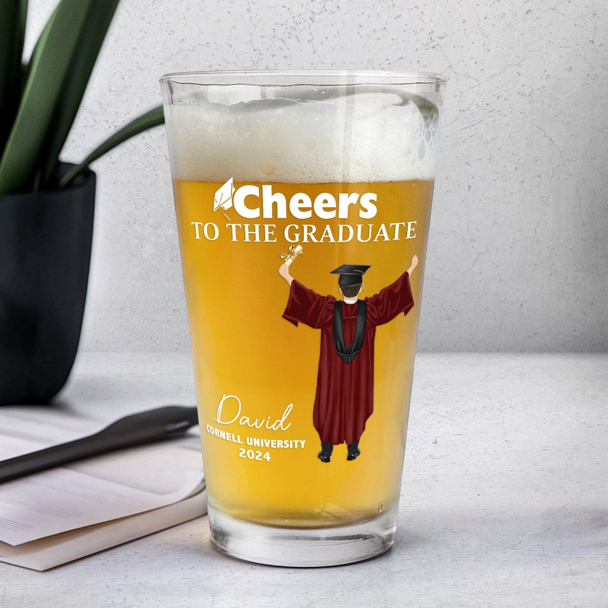 Cheers To The Graduate - Personalized Beer Glass - Graduation Gift