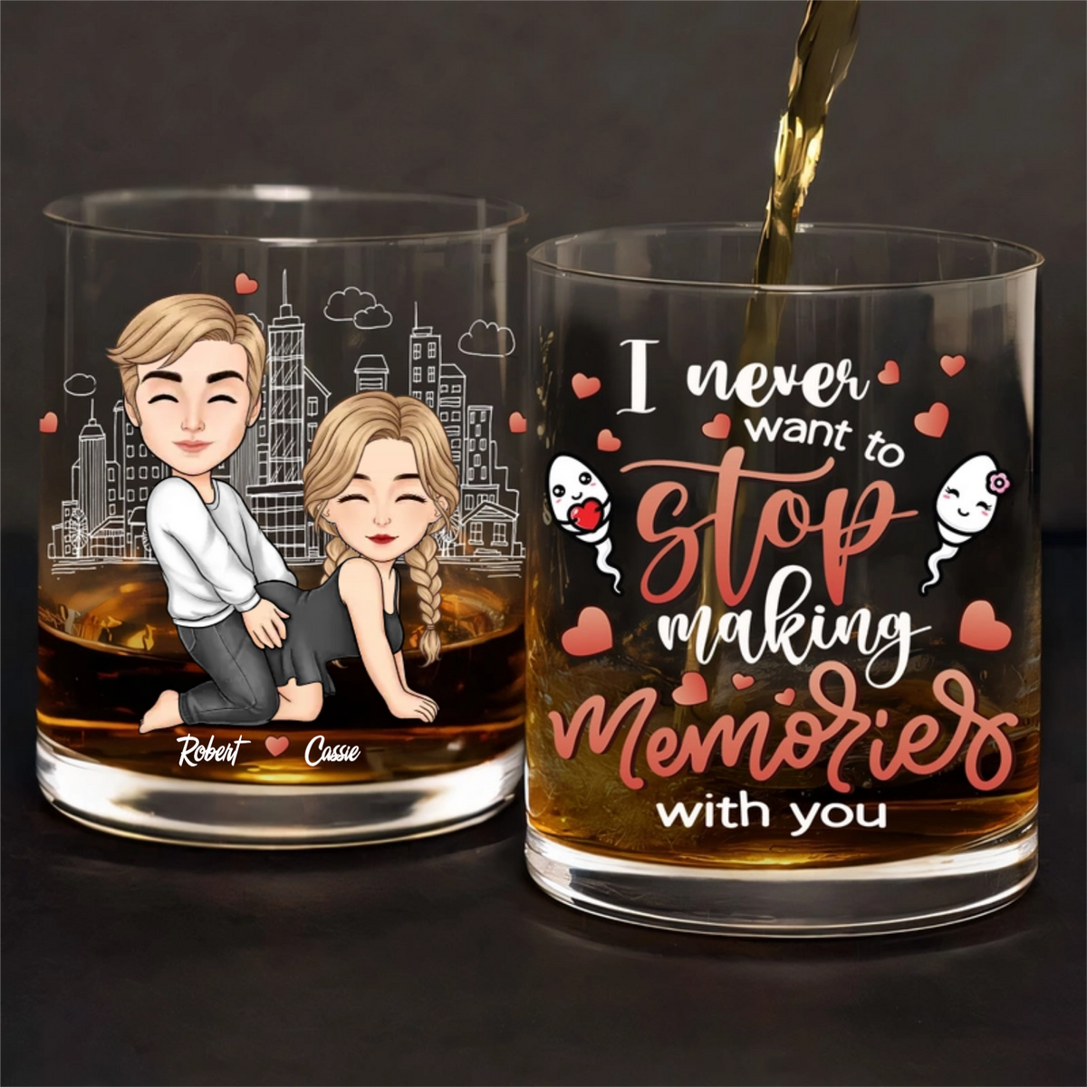 I Never Want To Stop Making Memories With You - Personalized Whiskey Glass - Anniversary Gift, Valentine's Day Gift For Couple