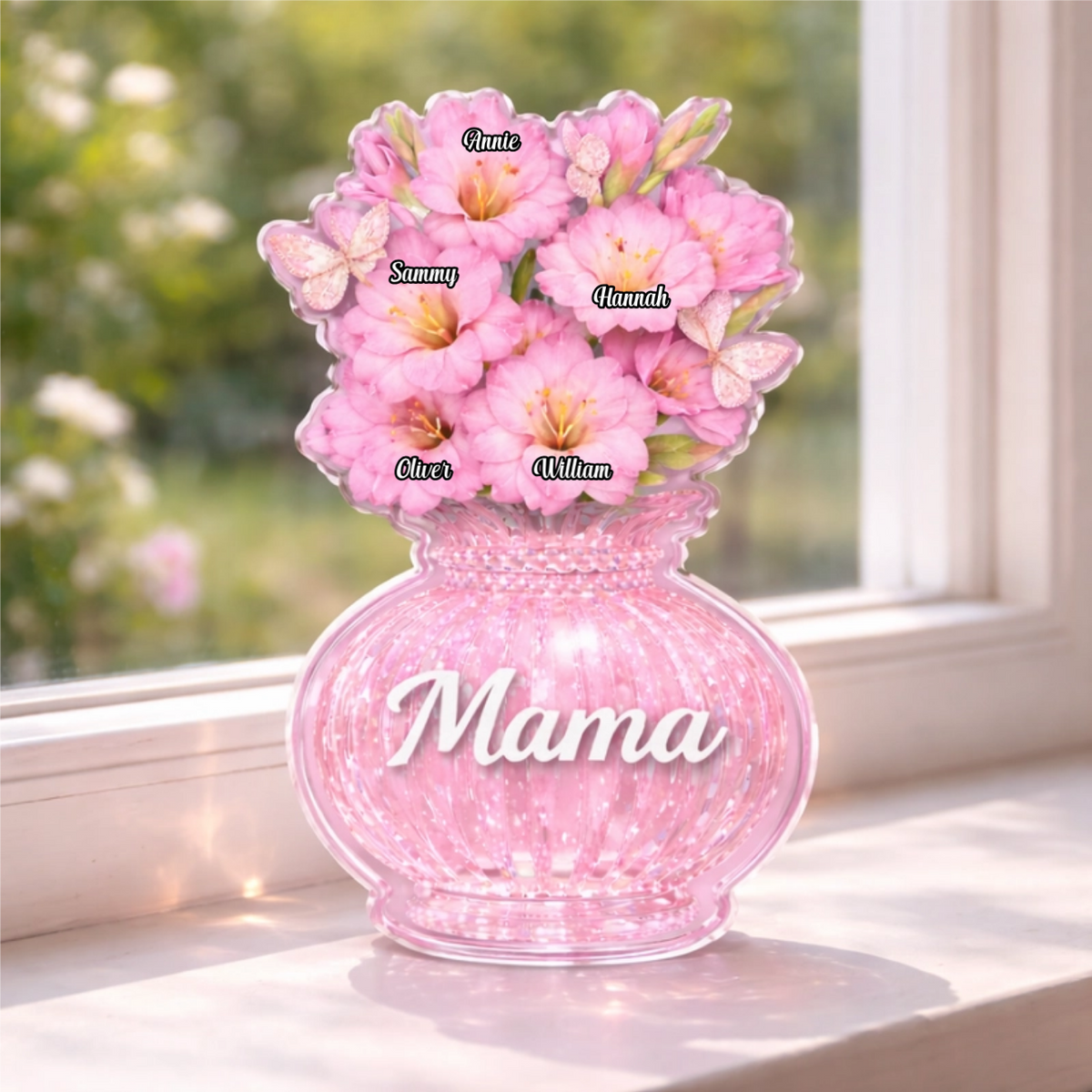 Custom Gladiolus Acrylic Block, Personalized Mother's Day Gift for Mom & Grandma with Kids' Names