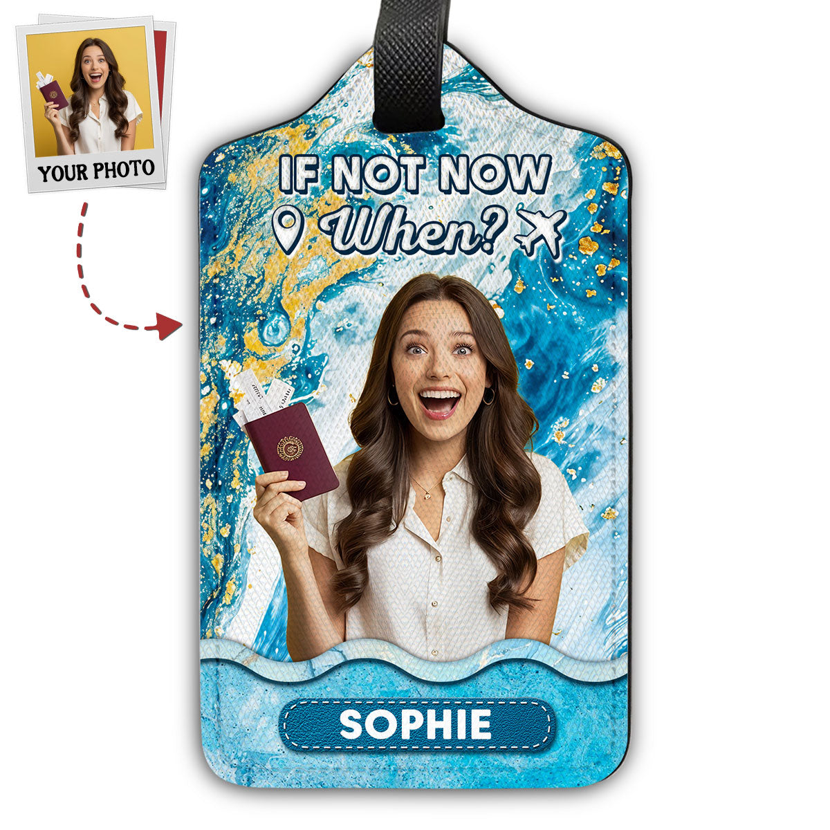 Blue Waves Are Calling - Personalized Luggage Tag - Gift For Traveller