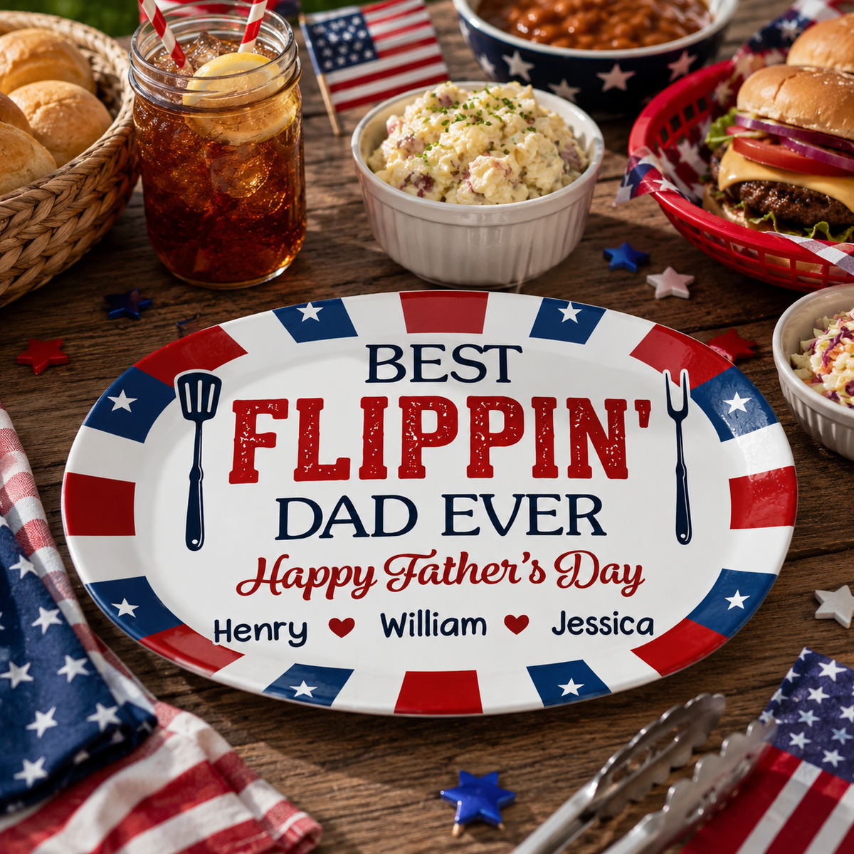 Best Flippin' American Dad Ever - Personalized Platter - 4th Of July Gift, Patriotic Gift For Family, Gift For Grilling Dad