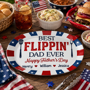 Best Flippin' American Dad Ever - Personalized Platter - 4th Of July Gift, Patriotic Gift For Family, Gift For Grilling Dad