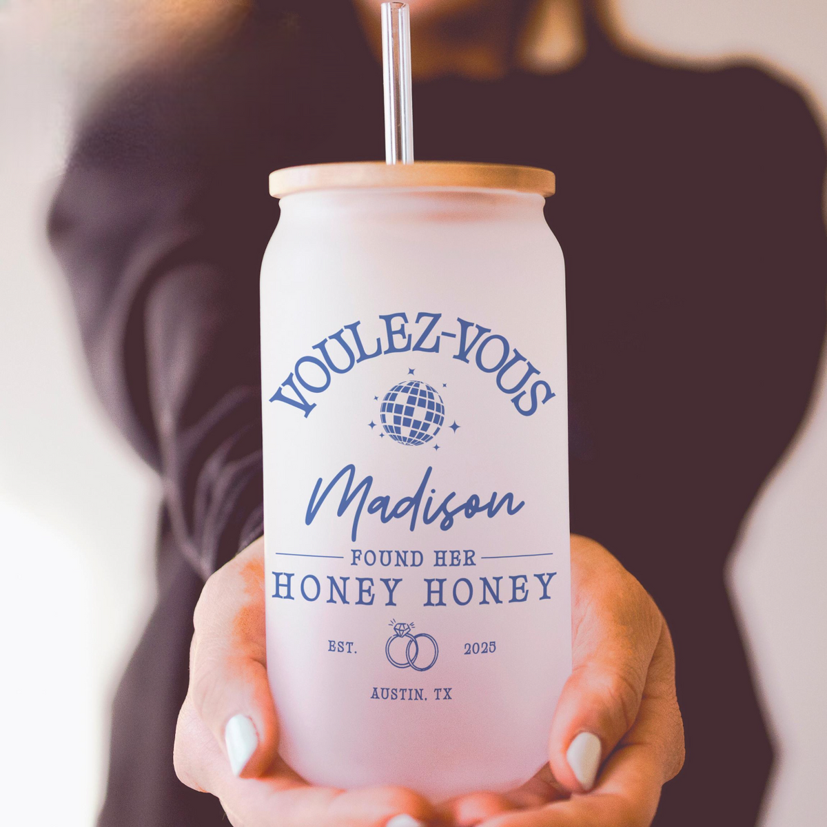 Girls Weekend Bachelorette Party Gift, Mia Bachelorette Glass Tumbler, Honey Custom Ice Coffee Glass, Voulez-vous Beach Bach Party Favor