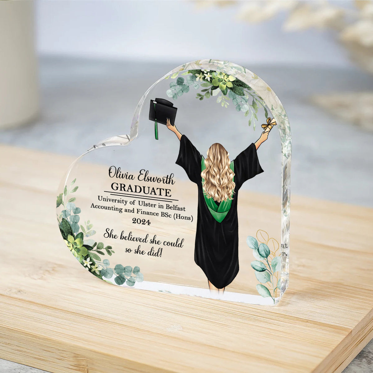 She Believed She Could So She Did - Personalized Heart Acrylic Plaque - Gift For Graduation Day, School Graduation, Grad Gift