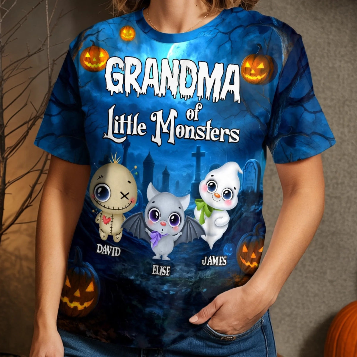 Grandma Of Little Monsters - Personalized 3D Apparel - Halloween Gift For Mom Grandma, Nana & Kids