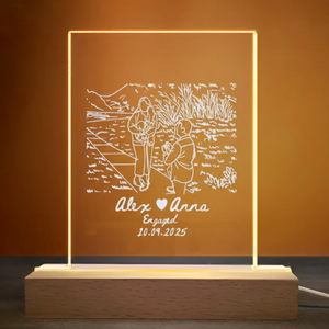 Custom Couple Portrait 3D LED Light Wooden Base, Valentine Gift, Anniversary Gift for Couple, Engagedment, Wedding Gift