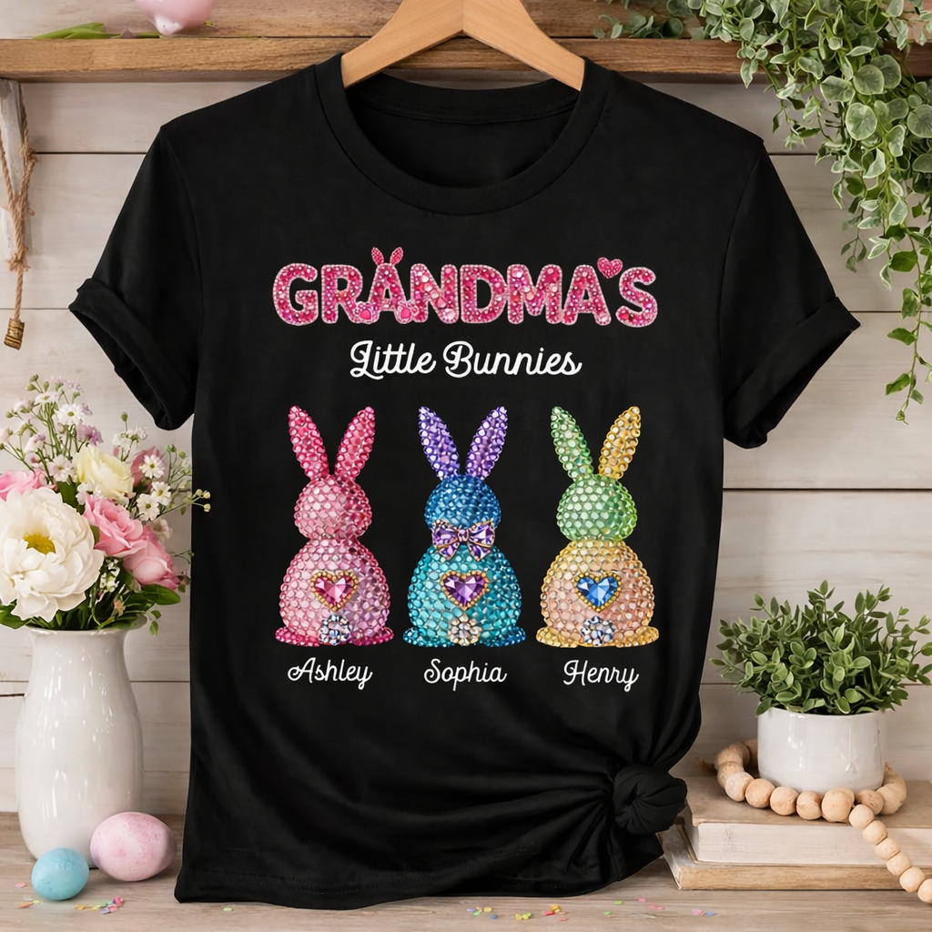 Grandma's Little Rhinestones Bunnies - Personalized Apparel - Easter Gift For Mom Grandma