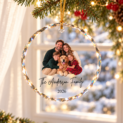 Personalized Family Photo Christmas Ornament, Custom Photo Acrylic Ornament, Family Name Keepsake Gift, Christmas Tree Decoration