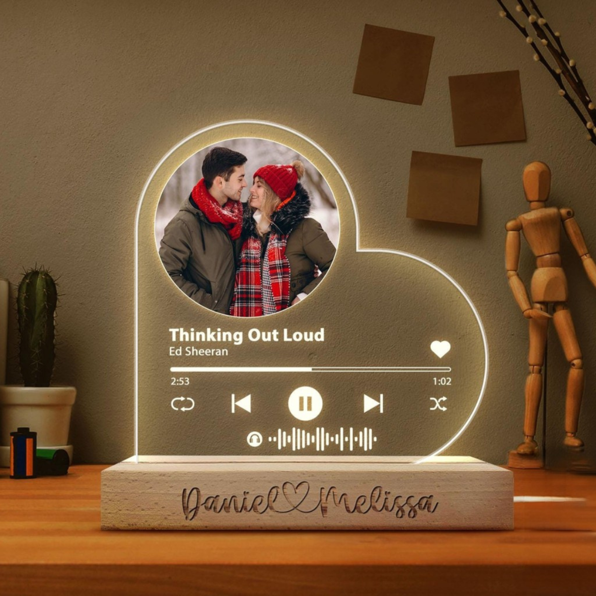 Custom Photo Acrylic Lamp Song Plaque, Anniversary Gift For Couple, LED Music Plaque, Custom Name Couple Gift, Valentine's Gifts For Couple