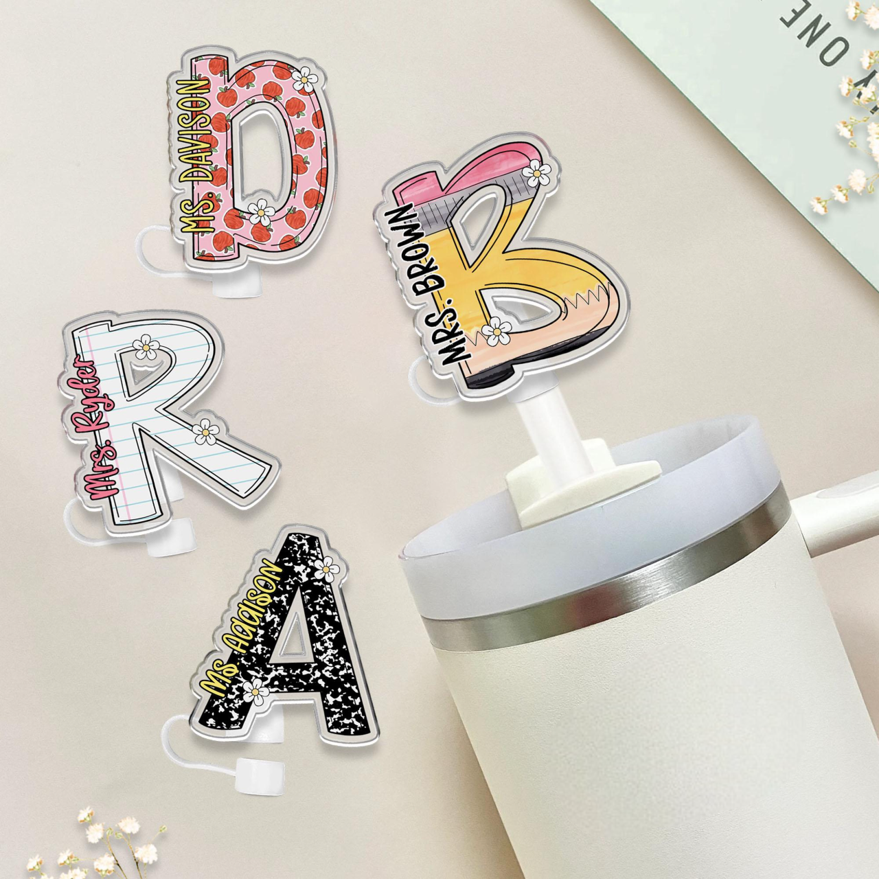 Personalized Teacher Straw Topper, Teacher Straw Cover, Teacher Gifts, Teacher Appreciation Gifts, Gift For Teacher