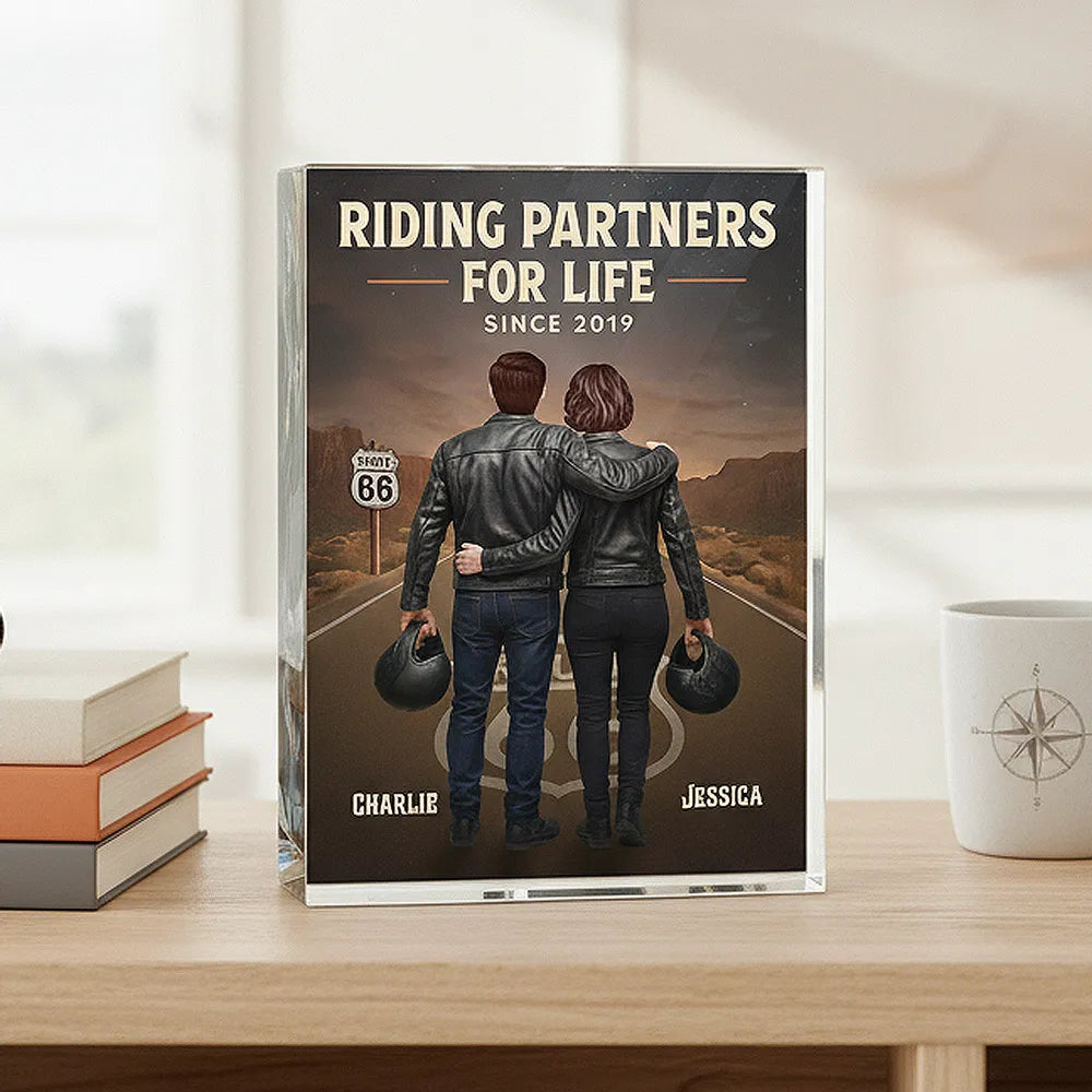 Route 66 Riding Partners For Life - Personalized Acrylic Block - Valentine's Gift, Anniversary Gift For Biker Couple