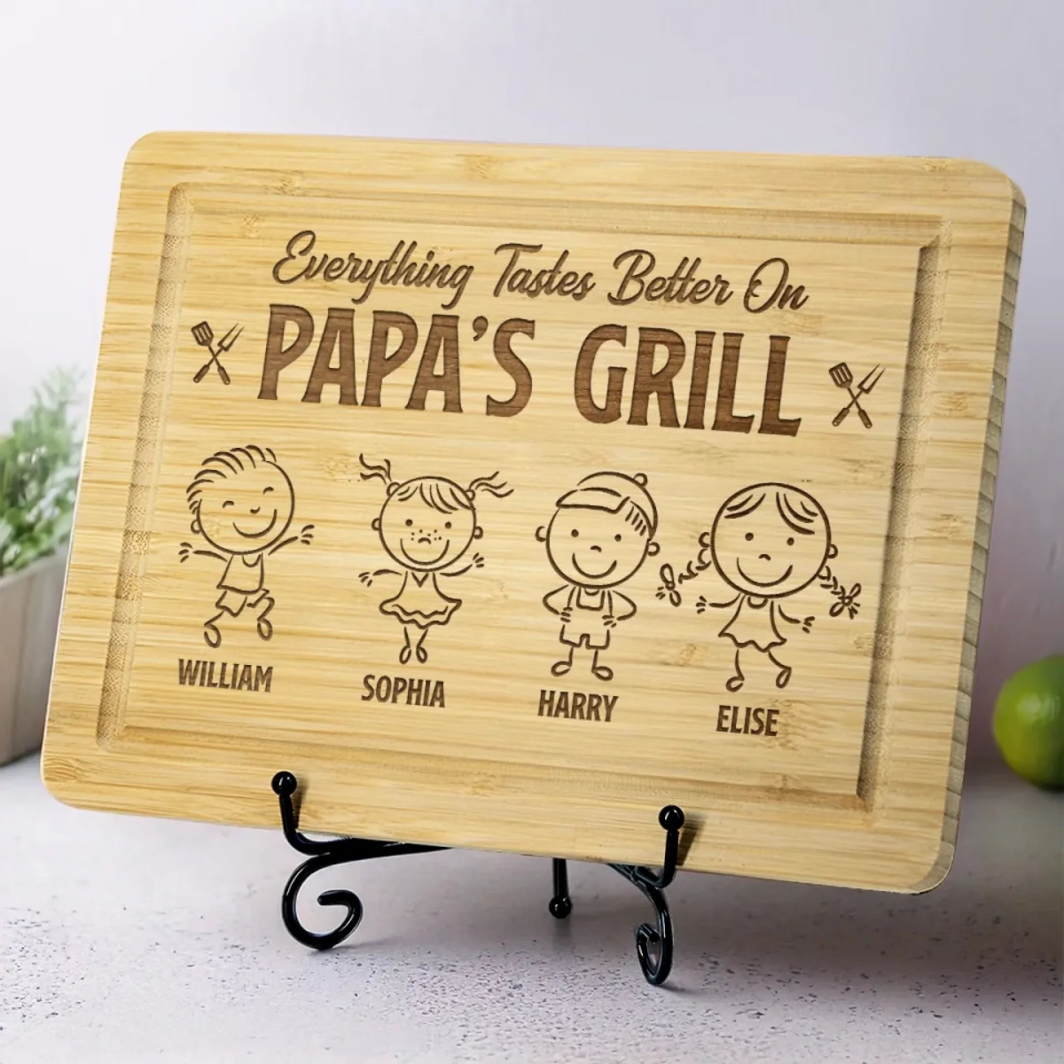 Everything Tastes Better On Papa's Grill - Personalized Cutting Board - Father's Day, Gift For Dad, Grandpa