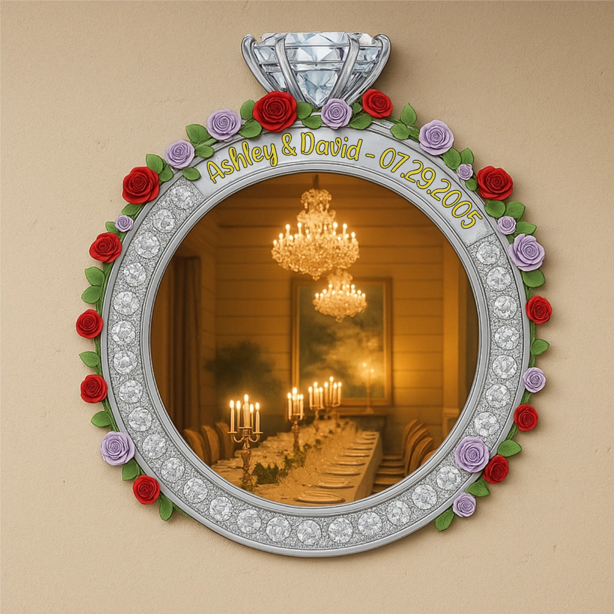 Romantic Anniversary Custom Name & Date - Personalized Shaped Mirror - Gift For Couple