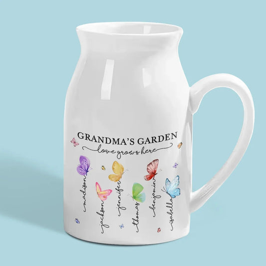 Grandma's Butterflies - Personalized Flower Vase - Birthday Gift For Mom, Grandma