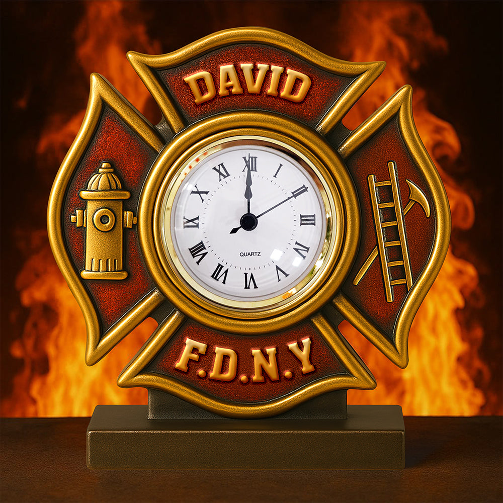 Firefighter Desk Clock Plaque - Personalized Acrylic Desk Clock - Gifts For Firefighter