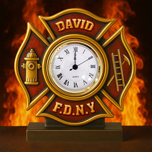 Firefighter Desk Clock Plaque - Personalized Acrylic Desk Clock - Gifts For Firefighter