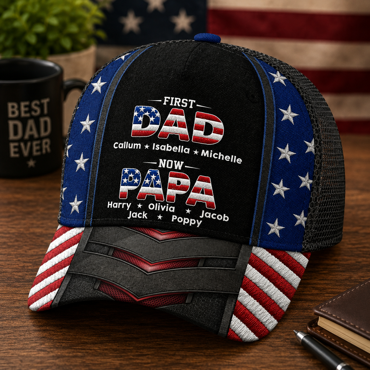 First Dad Now Papa with Kids Names, Personalized Father's Day Classic Cap, Gift For Dad Grandpa