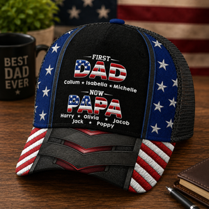 First Dad Now Papa with Kids Names, Personalized Father's Day Classic Cap, Gift For Dad Grandpa