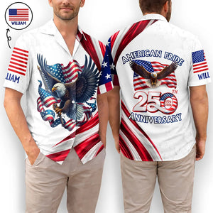America 250th Anniversary US Pride Patriotic Eagle - Personalized Hawaiian Shirt - Patriotic Gift, 4th Of July, 250th Anniversary Gift For Family