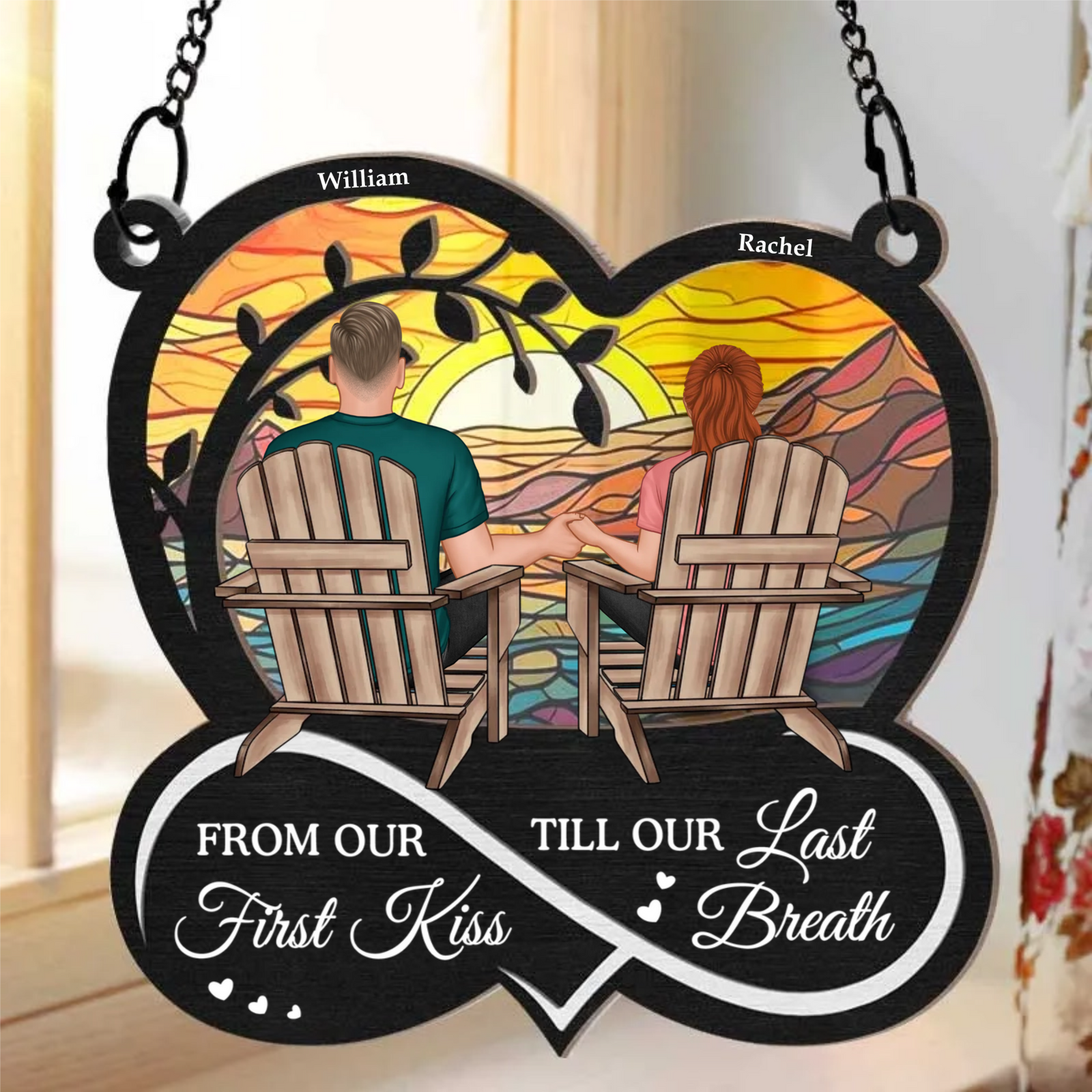 From Our First Kiss Till Our Last Breath - Personalized Suncatcher Ornament - Gift For Couple, Anniversary Gift, Room Decor