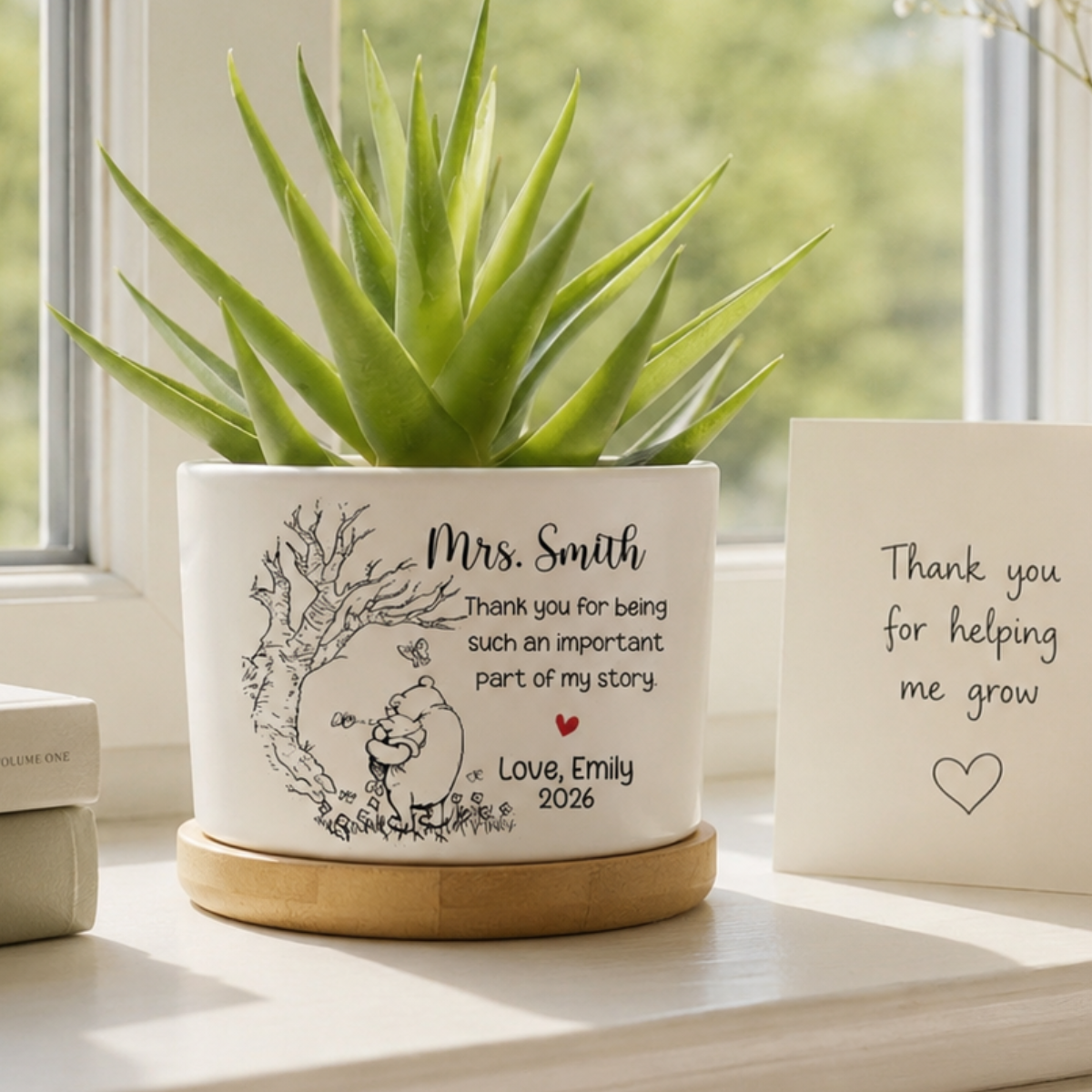 Custom Rainbow Flower Pot, Teacher Thank You Gift, Ceramic Succulent Planter Thank You For Helping Me Grow Teacher Appreciation Gift
