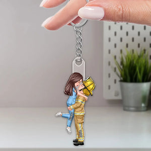 Couple Portrait, Firefighter, Nurse, Police Officer, Military Ornament, Gift by Occupation Personalized Acrylic Keychain